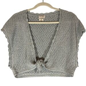 Ralph Lauren Polo Jeans Vintage Crochet Crop Shrug Sz M Cotton Tie Front Bolero